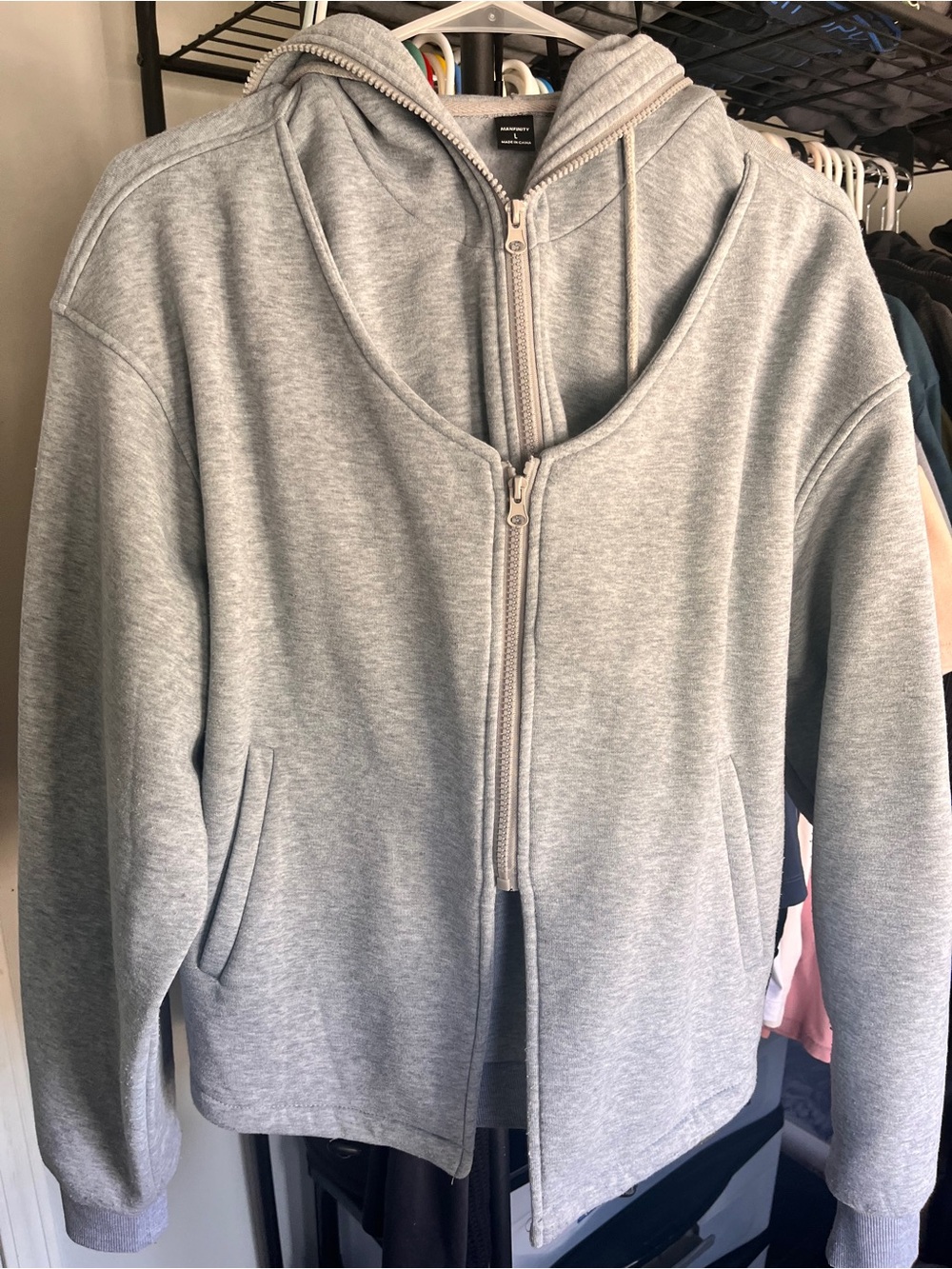Manifinity Gray Full Zip-Front Hooded Sweatshirt